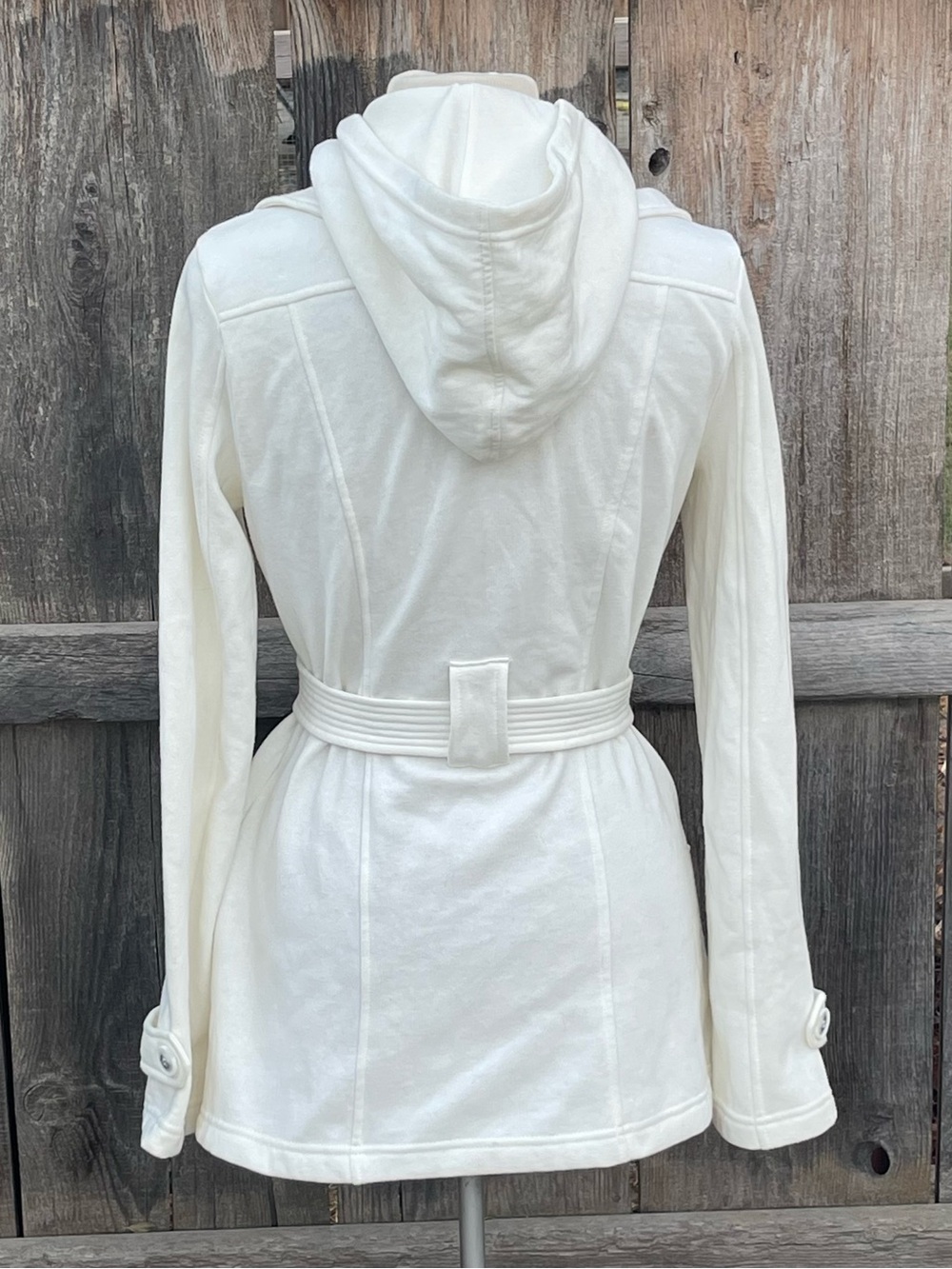 Maurices Women’s Cream Hooded Belted Peacoat Jacket – Size Medium - Picture 8 of 12